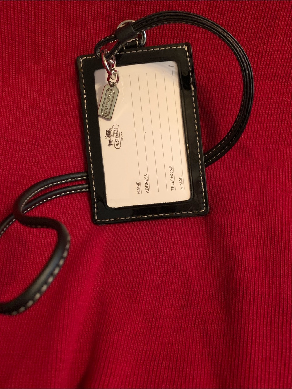 Coach Black Leather ID Lanyard with Silver Tag in signature C pattern
